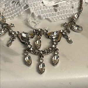 Vintage Elegant Silver Necklace with Crystal Accents